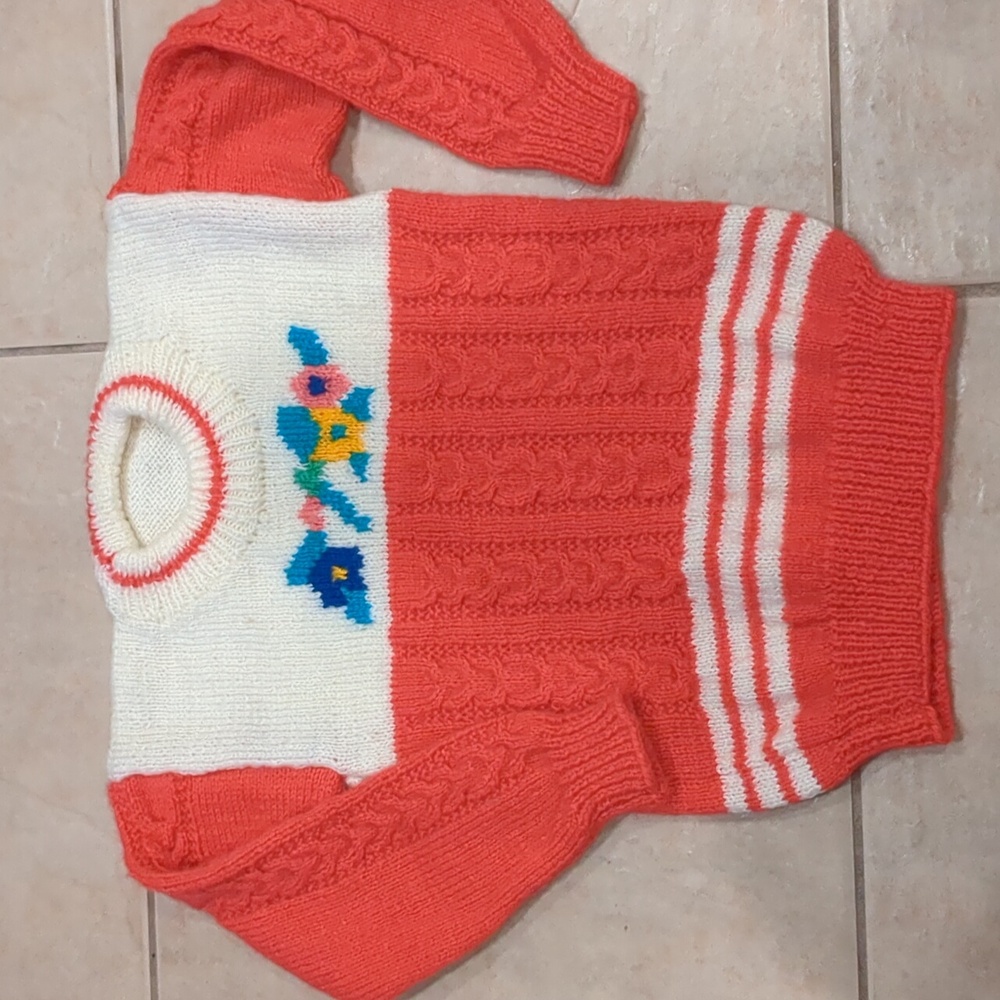 Vintage Pink Floral Handmade Knit Toddler Sweater Size Medium